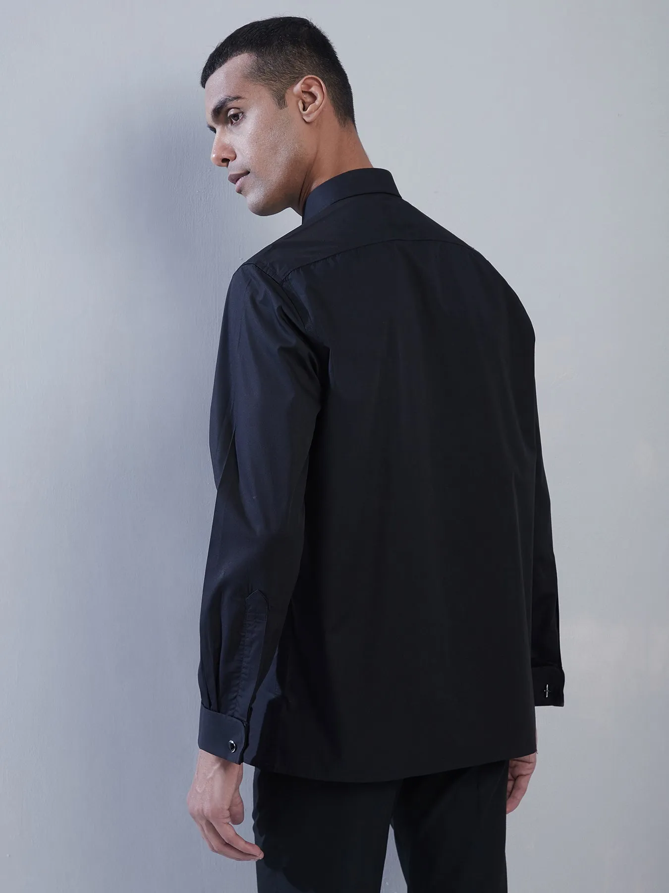 100% Cotton Navy Blue Plain Regular Fit Full Sleeve Formal Shirt