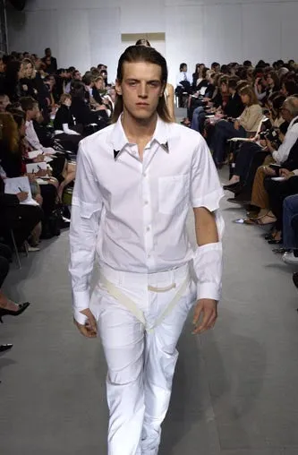 2004 Slim Short-Sleeve Shirt with Asymmetric Bondage Straps