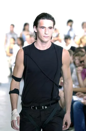 2004 Slim Short-Sleeve Shirt with Asymmetric Bondage Straps