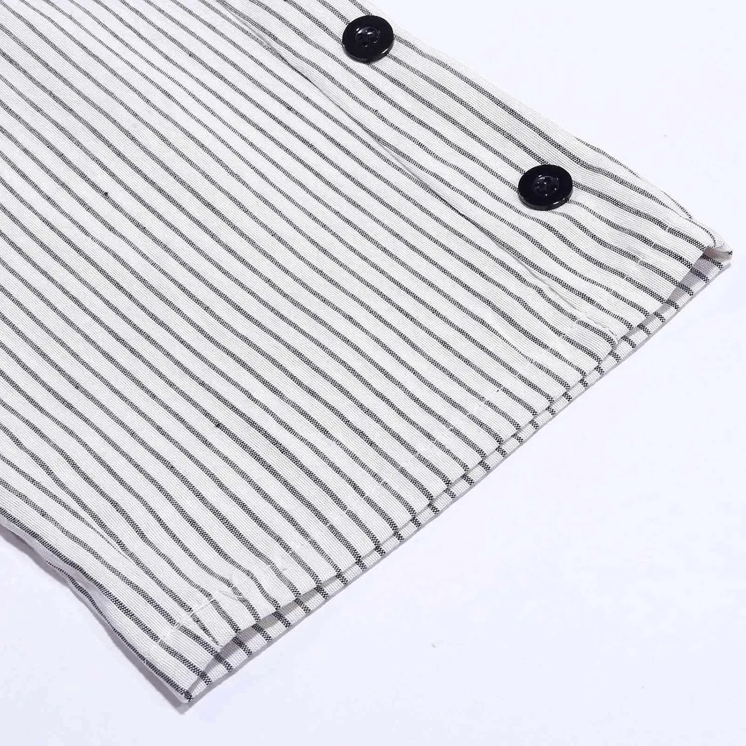 2024 Casual Striped Linen Capris Pants for Women Wide Leg Elastic Waist Drawstring Cropped Lounge Trousers with Button Decor