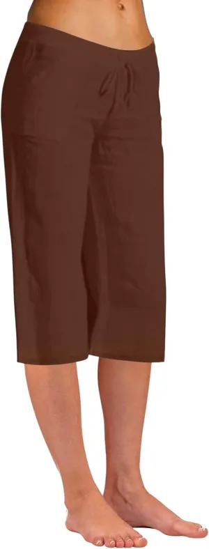 2025 Women's Pure Color Linen Capri Pants - Elastic Waist Casual Trousers with Pockets, Trendy Summer Cropped Pants