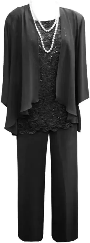 3 Pcs Mother of The Bride Pant Suits for Wedding Long Sleeve Chiffon Formal Evening Gowns with Jacket