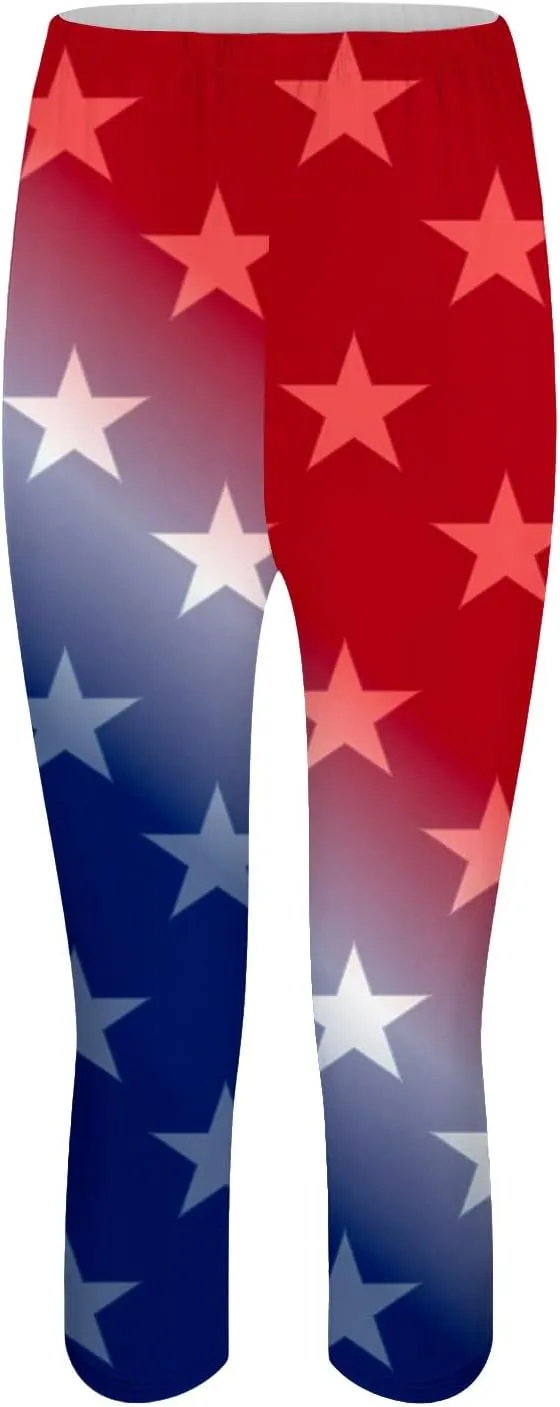4th of July Capri Leggings for Women Summer High Waist American Flag Yoga Pants Patriotic Cropped Trousers
