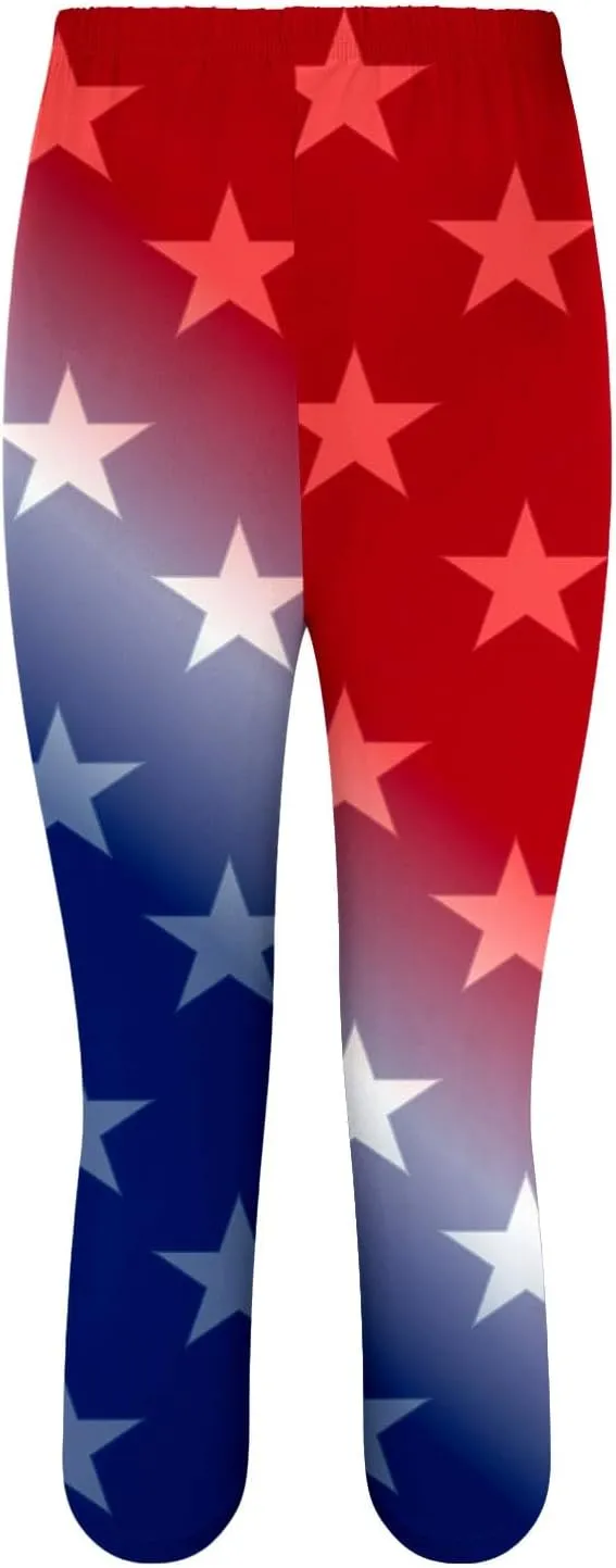 4th of July Capri Leggings for Women Summer High Waist American Flag Yoga Pants Patriotic Cropped Trousers