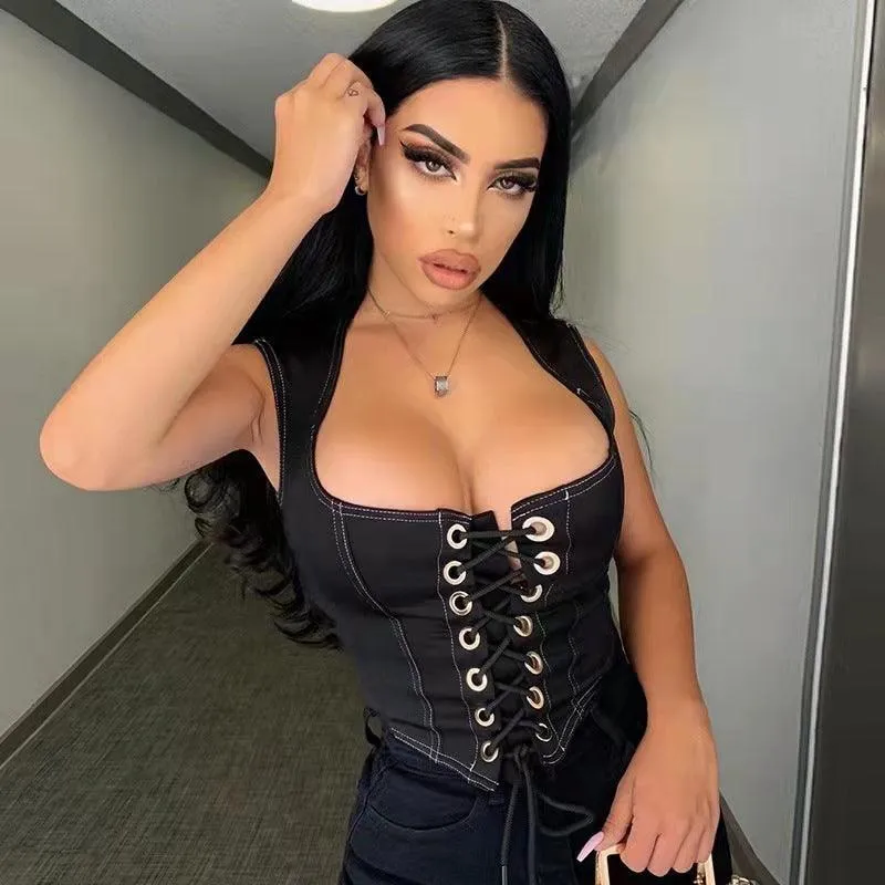 American denim strap sexy top