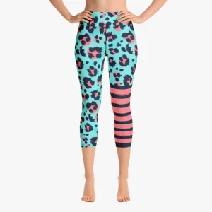 Animal Printed Capris "BeePard" Turquoise/Pink