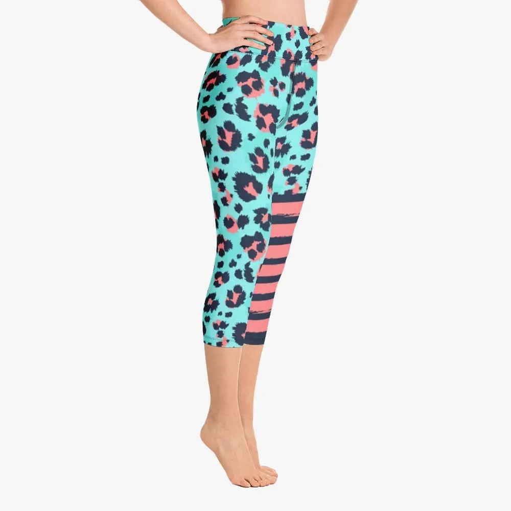 Animal Printed Capris "BeePard" Turquoise/Pink