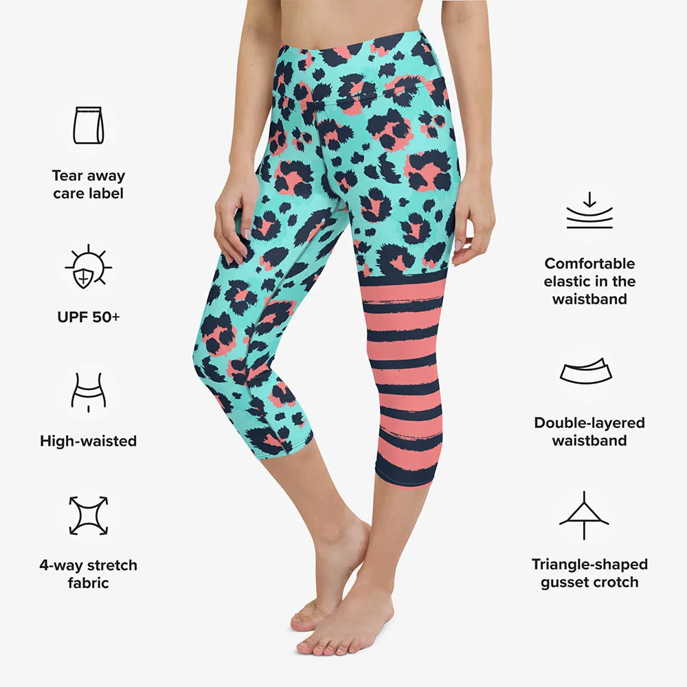 Animal Printed Capris "BeePard" Turquoise/Pink
