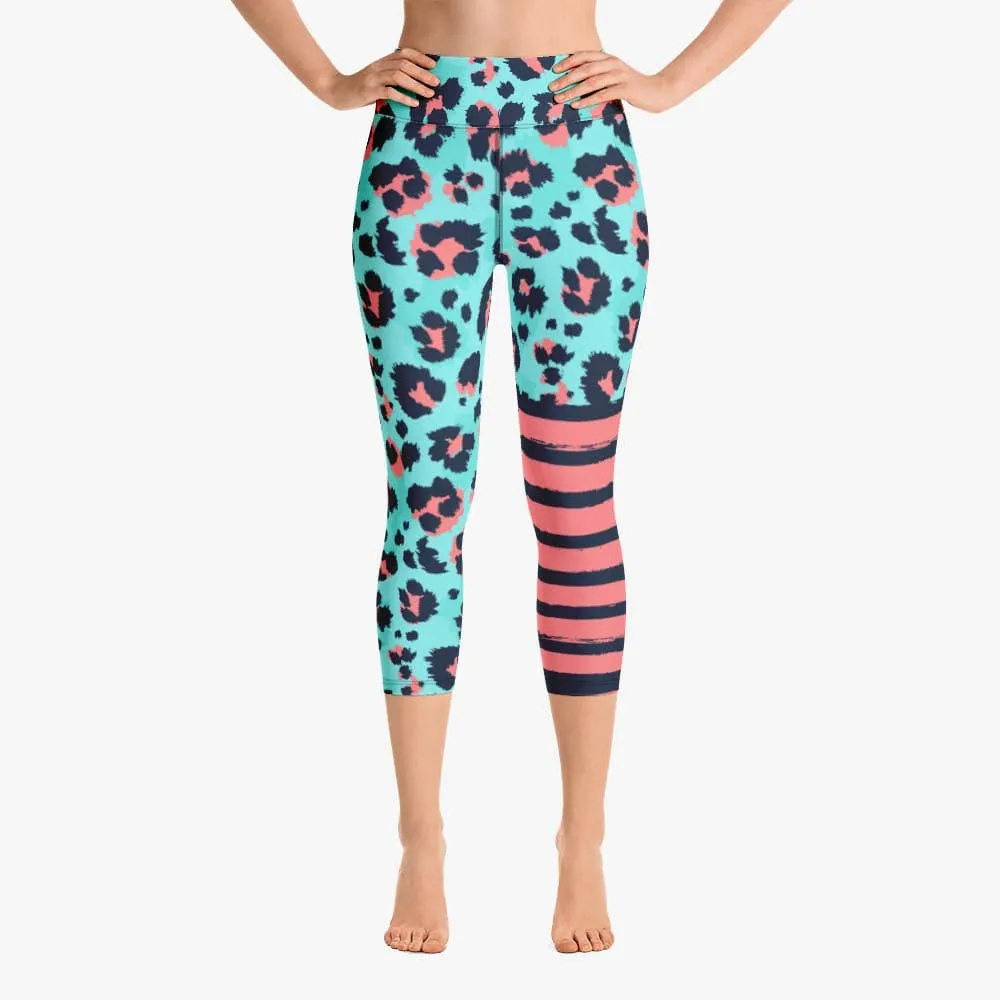 Animal Printed Capris "BeePard" Turquoise/Pink