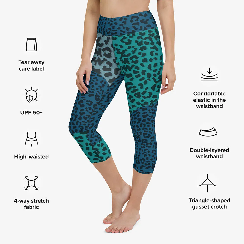 Animal Printed Capris "FrankenCheetah" Blue/Teal
