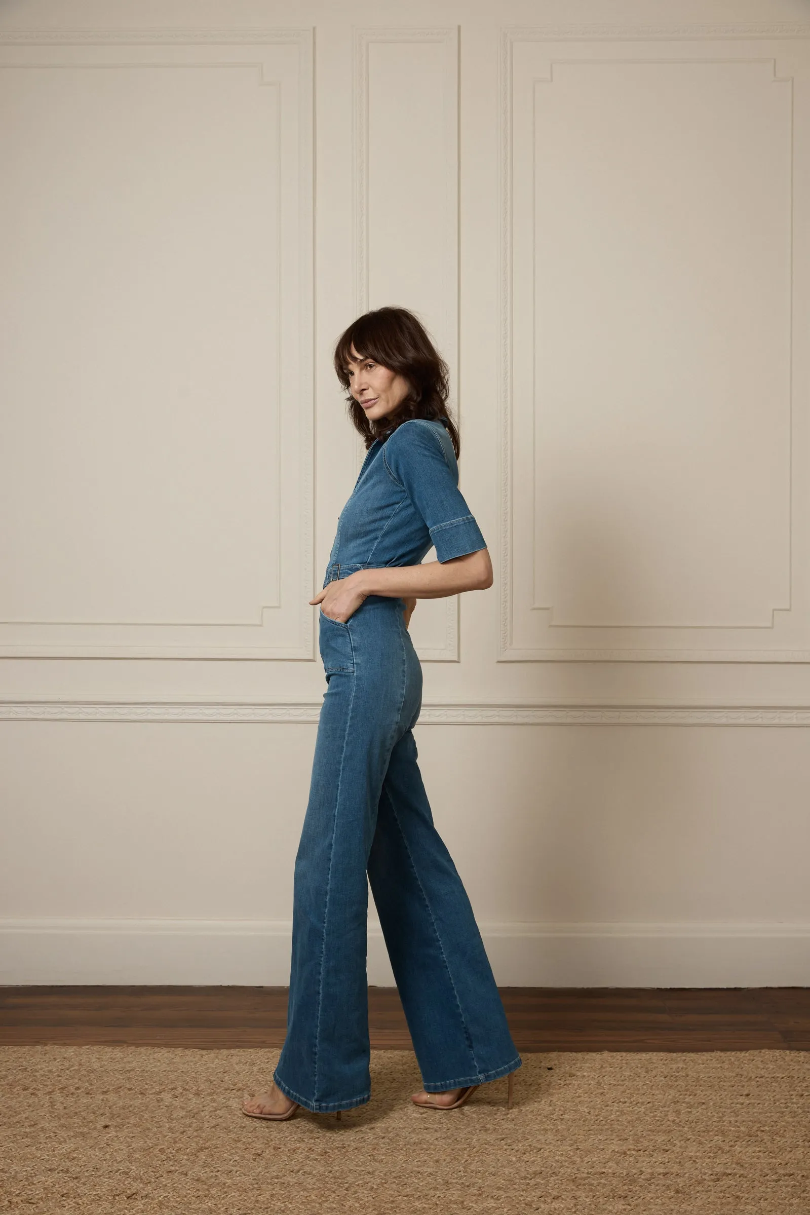 Cassandra The Extra Body Length Flared Jumpsuit | Fawcett Blue [TALL]
