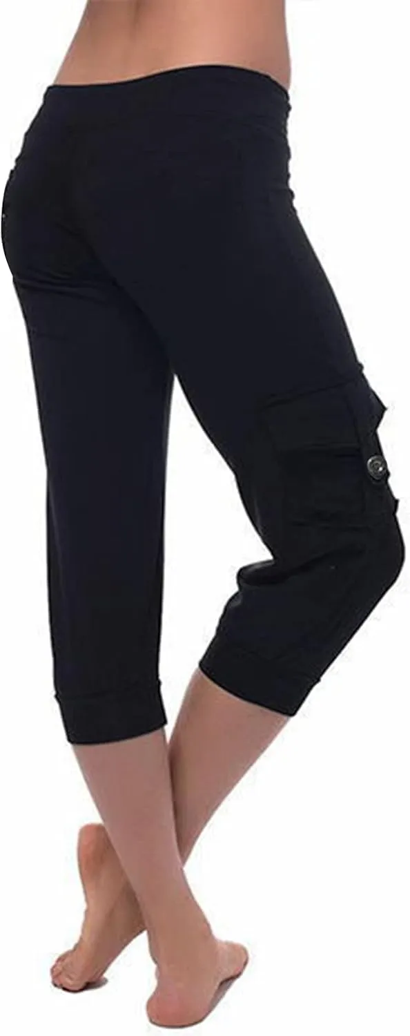 Ceboyel Capris for Women Casual Summer 3/4 Length Cropped Pants High Waist Ladies Cargo Capri Drawstring Trousers with Pocket