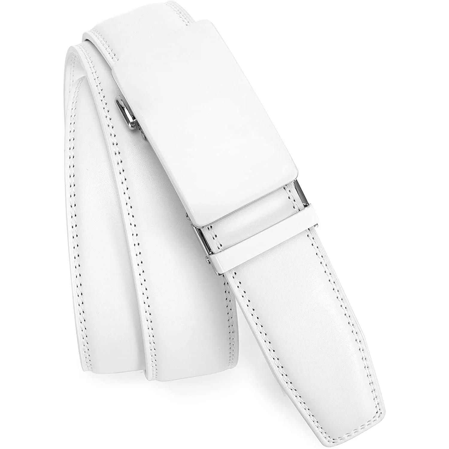 Chaoren Leather Ratchet Dress  Belt | with Automatic Slide | Basic Milk Buckle W White Belt Men