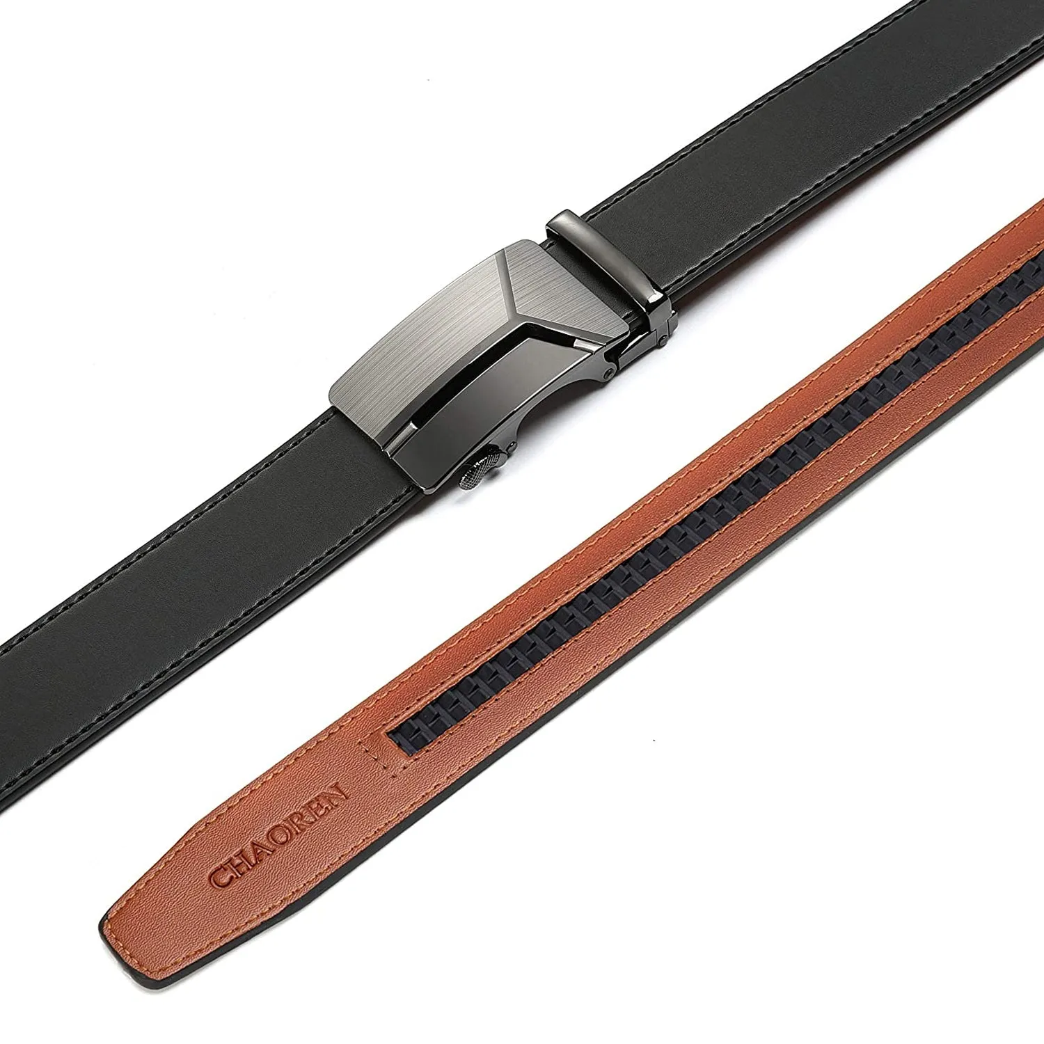 Chaoren Leather Ratchet Dress  Belt | with Automatic Slide | Modern Y-type Buckle - Suit Belt