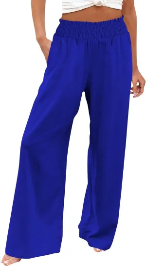 Clothes for Women Women Linen Palazzo Pants Wide Leg High Waist Summer Casual Boho Trousers Travel