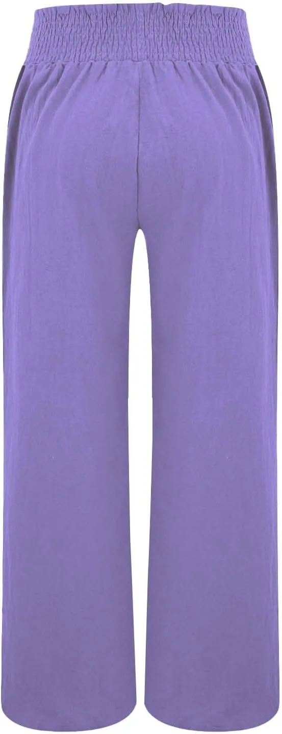 Clothes for Women Women Linen Palazzo Pants Wide Leg High Waist Summer Casual Boho Trousers Travel