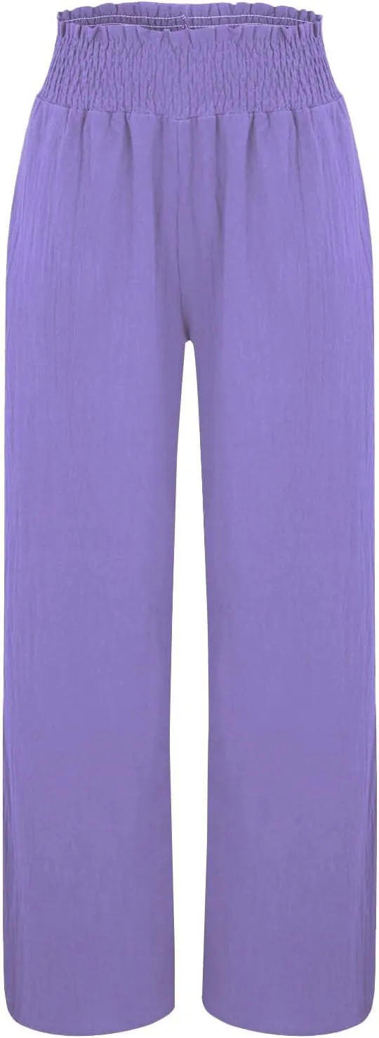Clothes for Women Women Linen Palazzo Pants Wide Leg High Waist Summer Casual Boho Trousers Travel