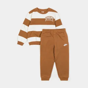 Club Striped Crew and Joggers Infant Toddler Set (Brown/White)