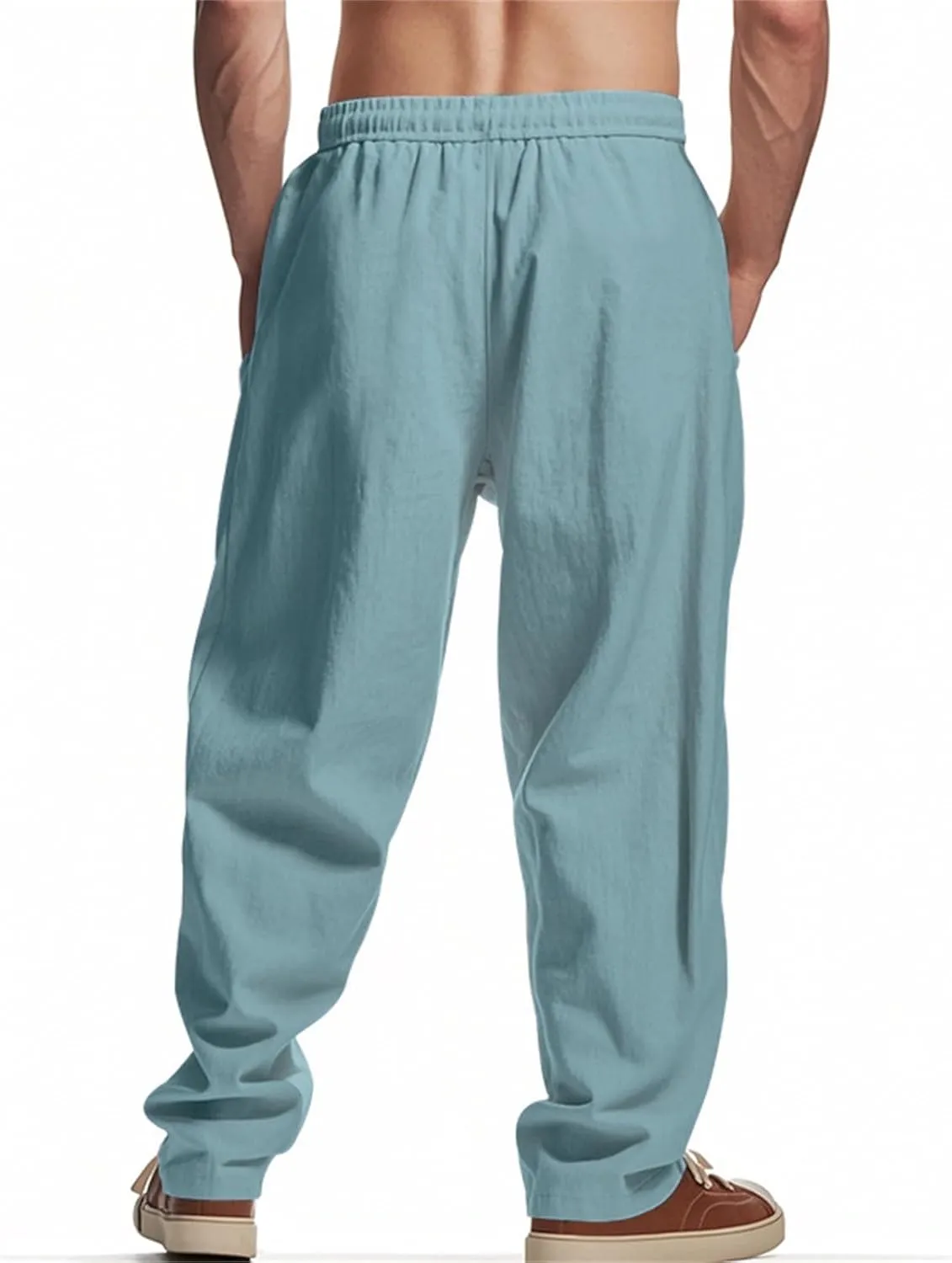 Cotton Linen Cargo Pants Men Baggy Elastic Waist Sweatpants Relaxed Fit Lightweight Wide Leg Pants Hip Hop Trousers