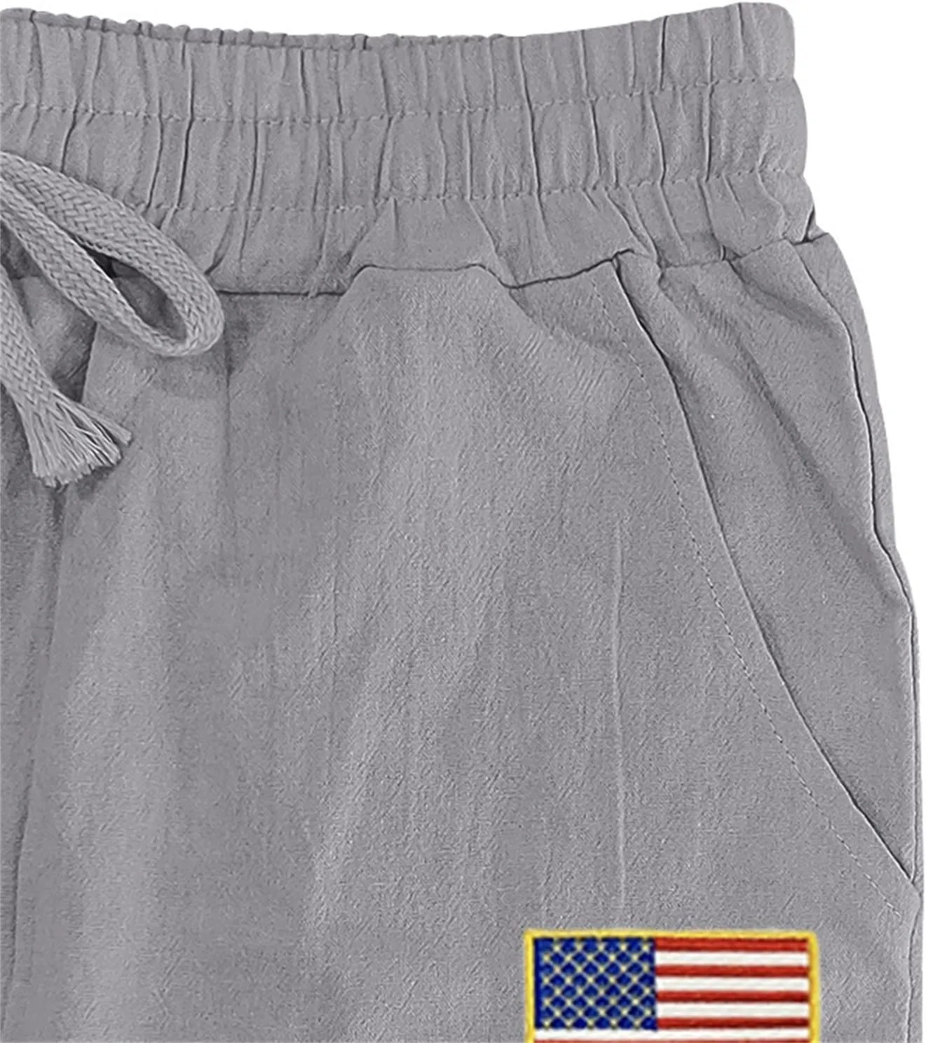 Cotton Linen Cargo Pants Men Baggy Elastic Waist Sweatpants Relaxed Fit Lightweight Wide Leg Pants Hip Hop Trousers