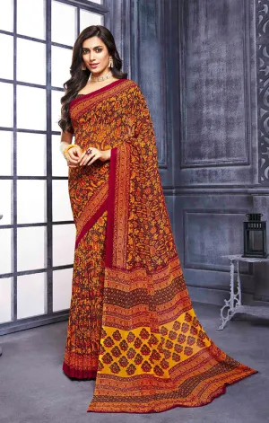 Designer Red/Yellow Georgette Printed Saree for Casual Wear (D433)