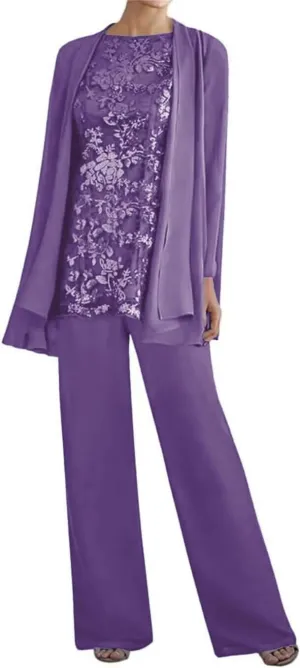 Dressy Pant Suits for Wedding Guest Outfit Lace Floral Mother Groom Gown Formal Pantsuits for Women Evening Party