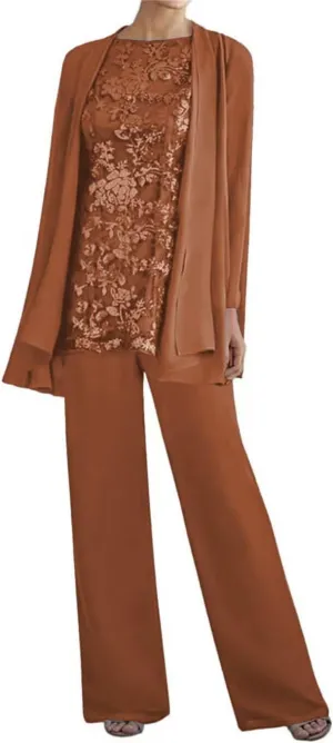 Dressy Pant Suits for Wedding Guest Outfit Lace Floral Mother Groom Gown Formal Pantsuits for Women Evening Party