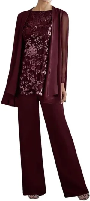 Dressy Pant Suits for Wedding Guest Outfit Lace Floral Mother Groom Gown Formal Pantsuits for Women Evening Party