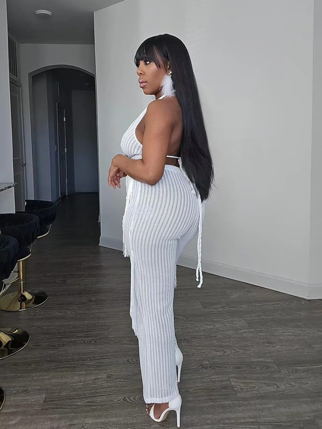 EDITCOZY Women Sexy Two Piece Outfits Fringe Pants Set Club 2 Piece Sets Going Out Birthday Party Jumpsuits