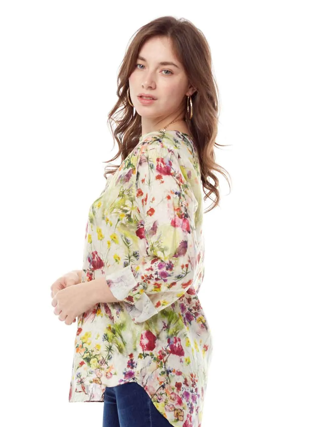 Ezee Print-100% Linen Voile "Avlyne" Blouse