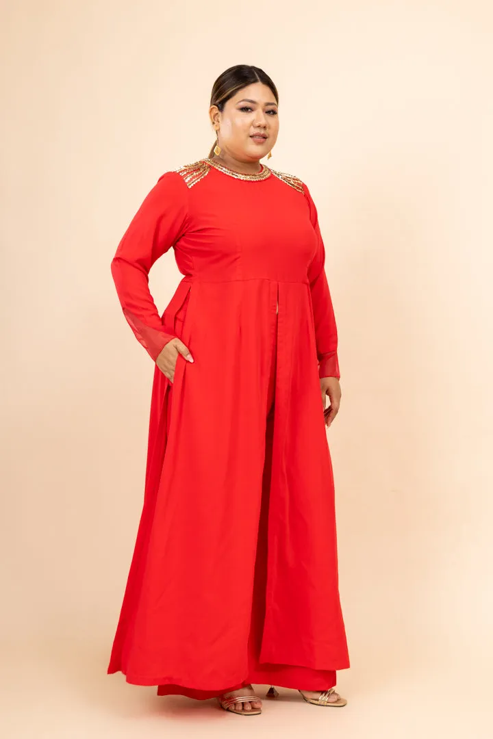 Fiza Coral Pink Embroidered Co-ord Set