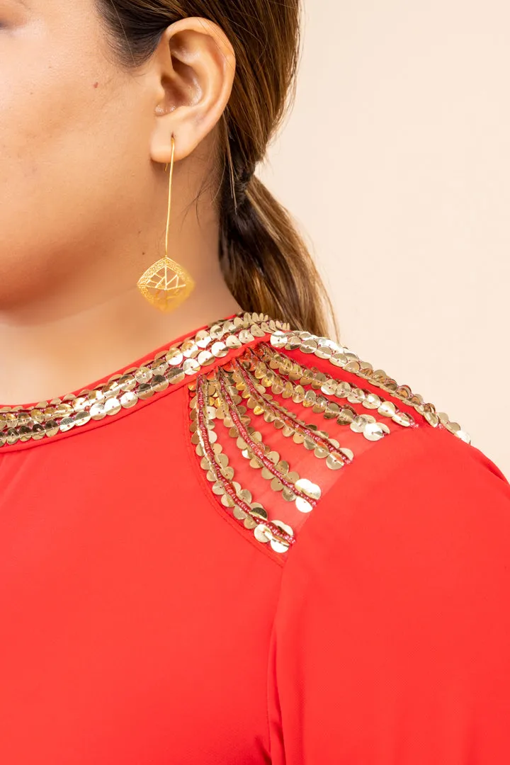 Fiza Coral Pink Embroidered Co-ord Set