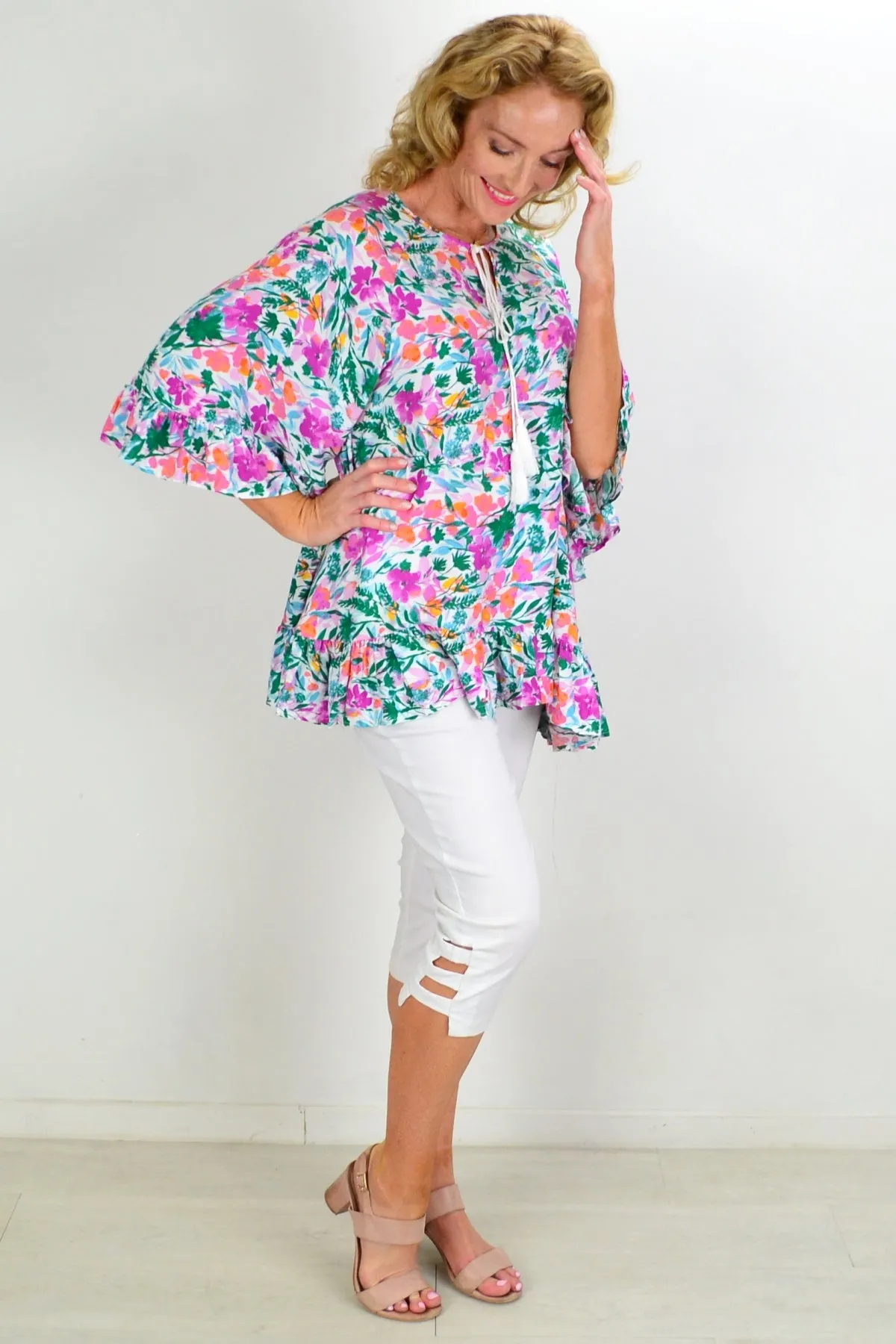 Flower frenzy Beach Relaxed Tunic Top