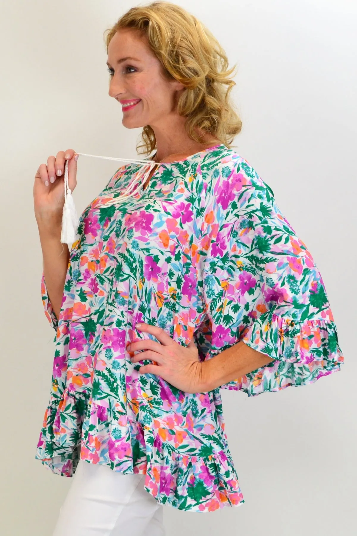 Flower frenzy Beach Relaxed Tunic Top
