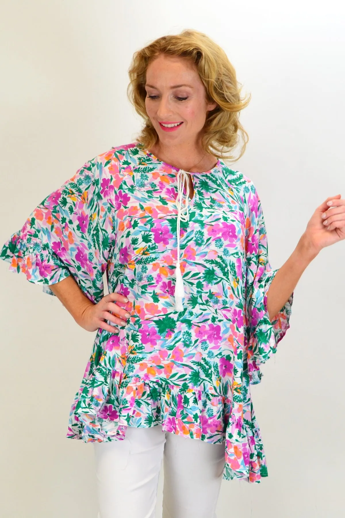 Flower frenzy Beach Relaxed Tunic Top