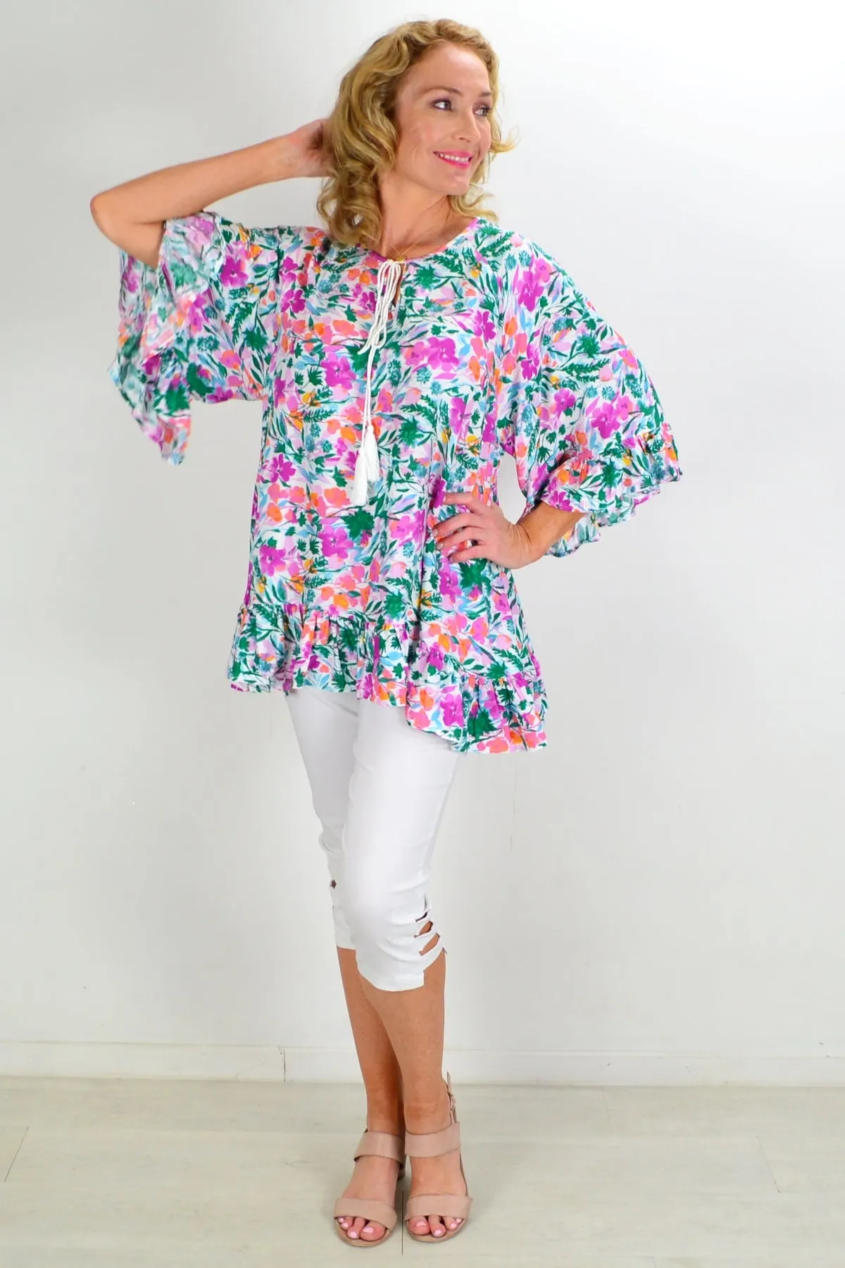 Flower frenzy Beach Relaxed Tunic Top