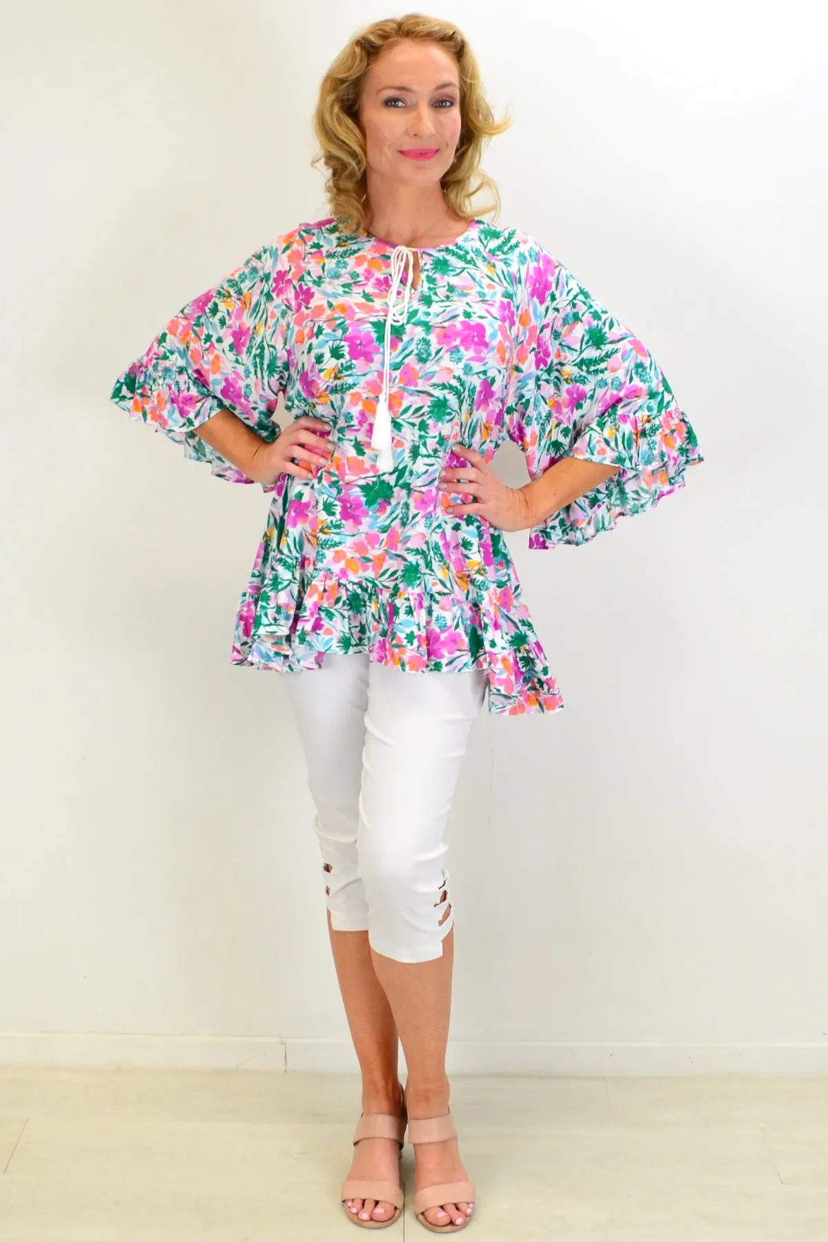 Flower frenzy Beach Relaxed Tunic Top