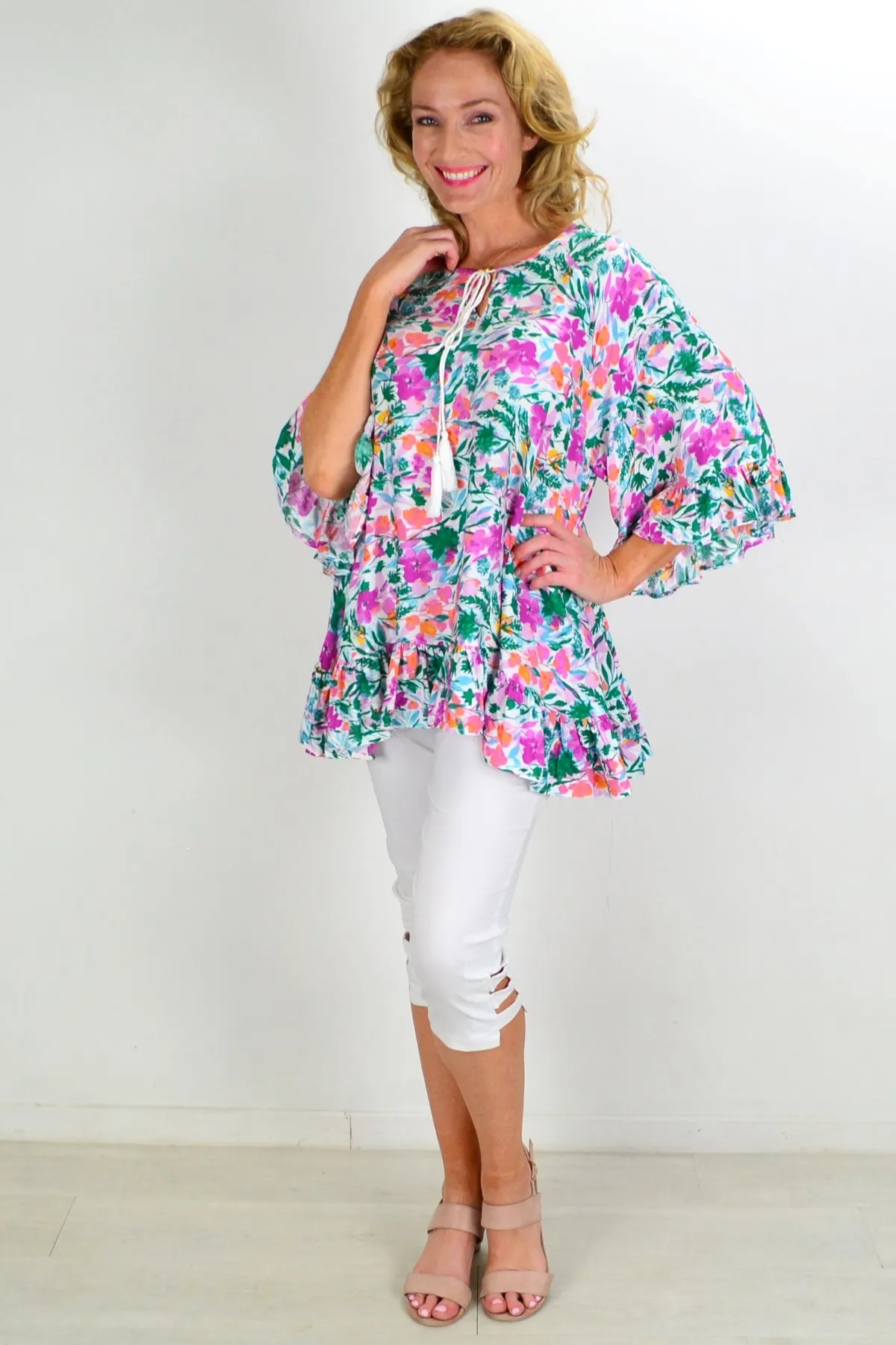 Flower frenzy Beach Relaxed Tunic Top