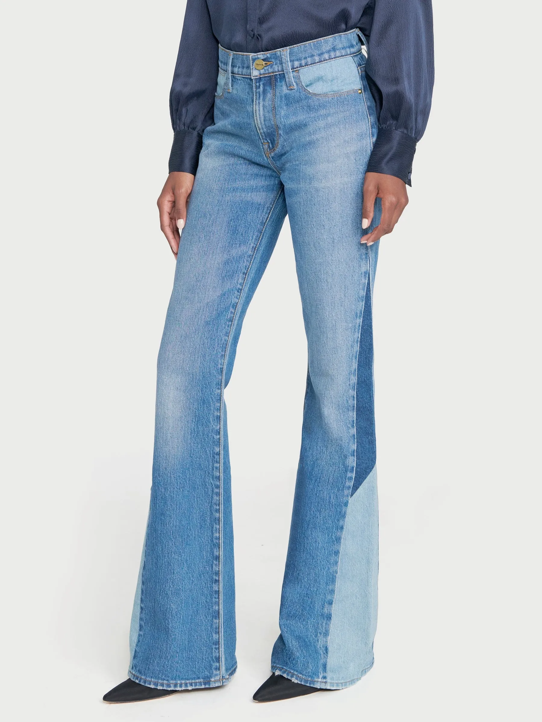 Frame Denim - Le High Flare Diagonal Block in Kingsley