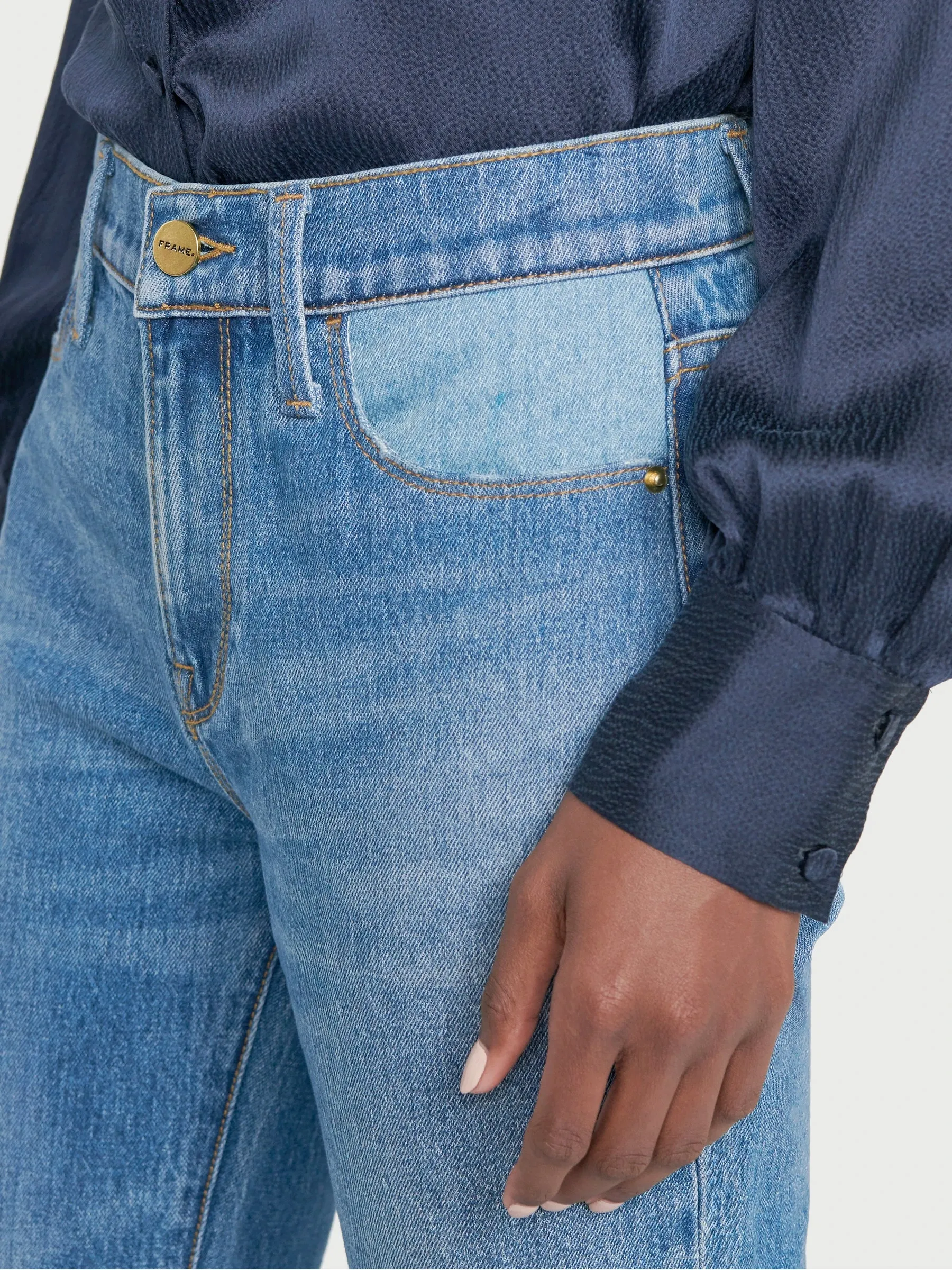 Frame Denim - Le High Flare Diagonal Block in Kingsley