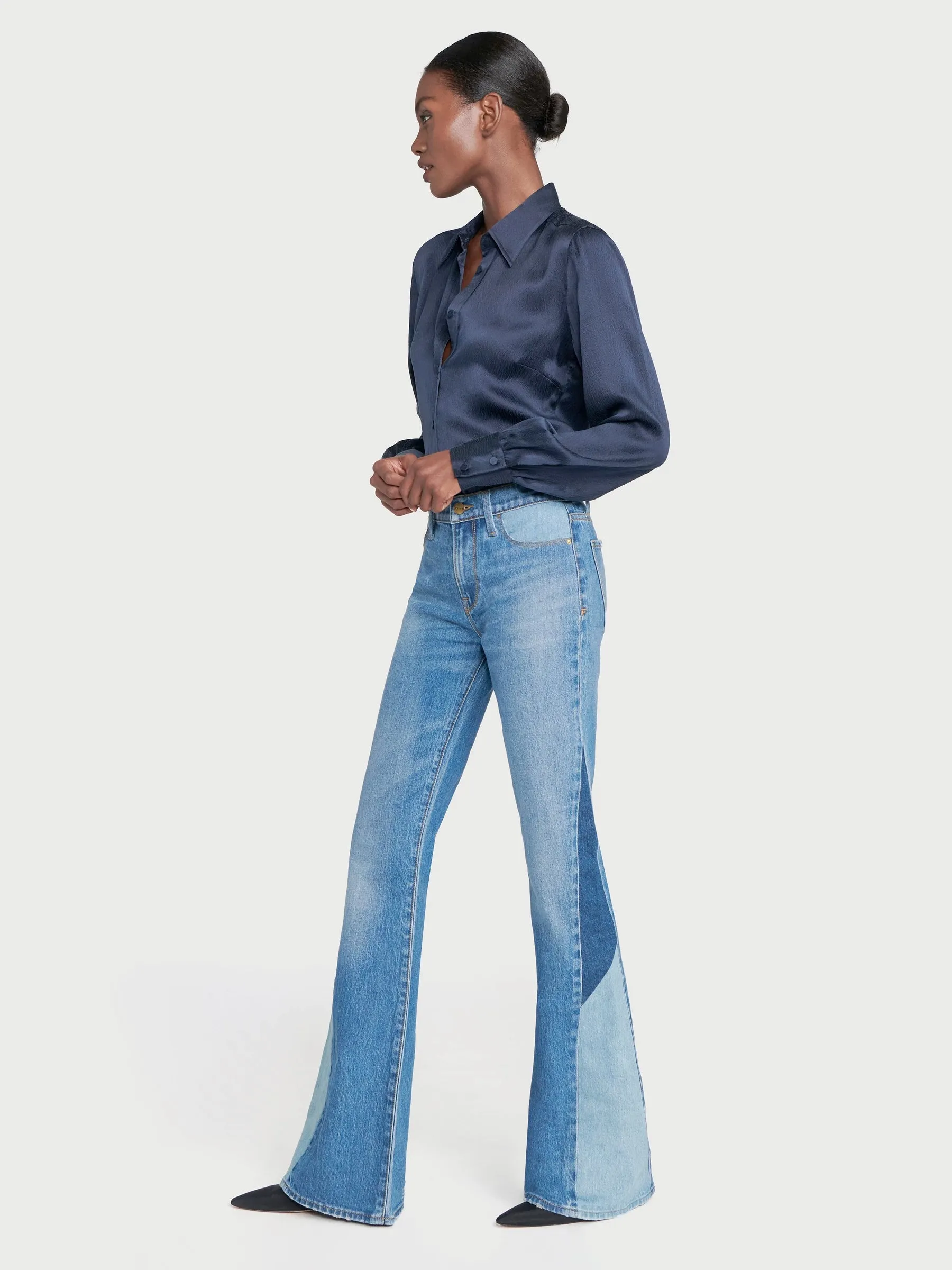 Frame Denim - Le High Flare Diagonal Block in Kingsley