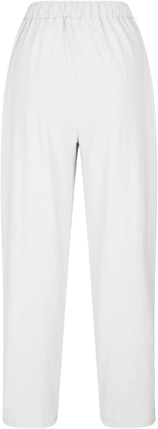 FZYLQY 2025 Summer Straight Leg Linen Pants for Women Lightweight Beach Pants Trendy Lounge Pants Comfy Trousers with Pockets