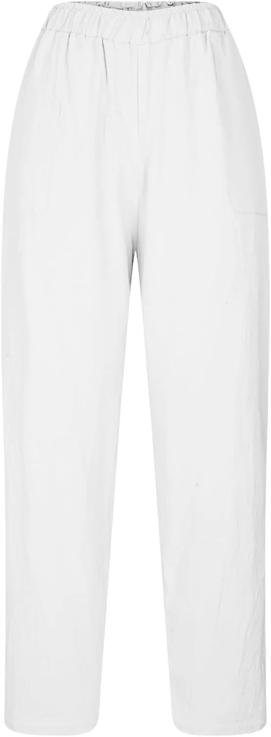 FZYLQY 2025 Summer Straight Leg Linen Pants for Women Lightweight Beach Pants Trendy Lounge Pants Comfy Trousers with Pockets
