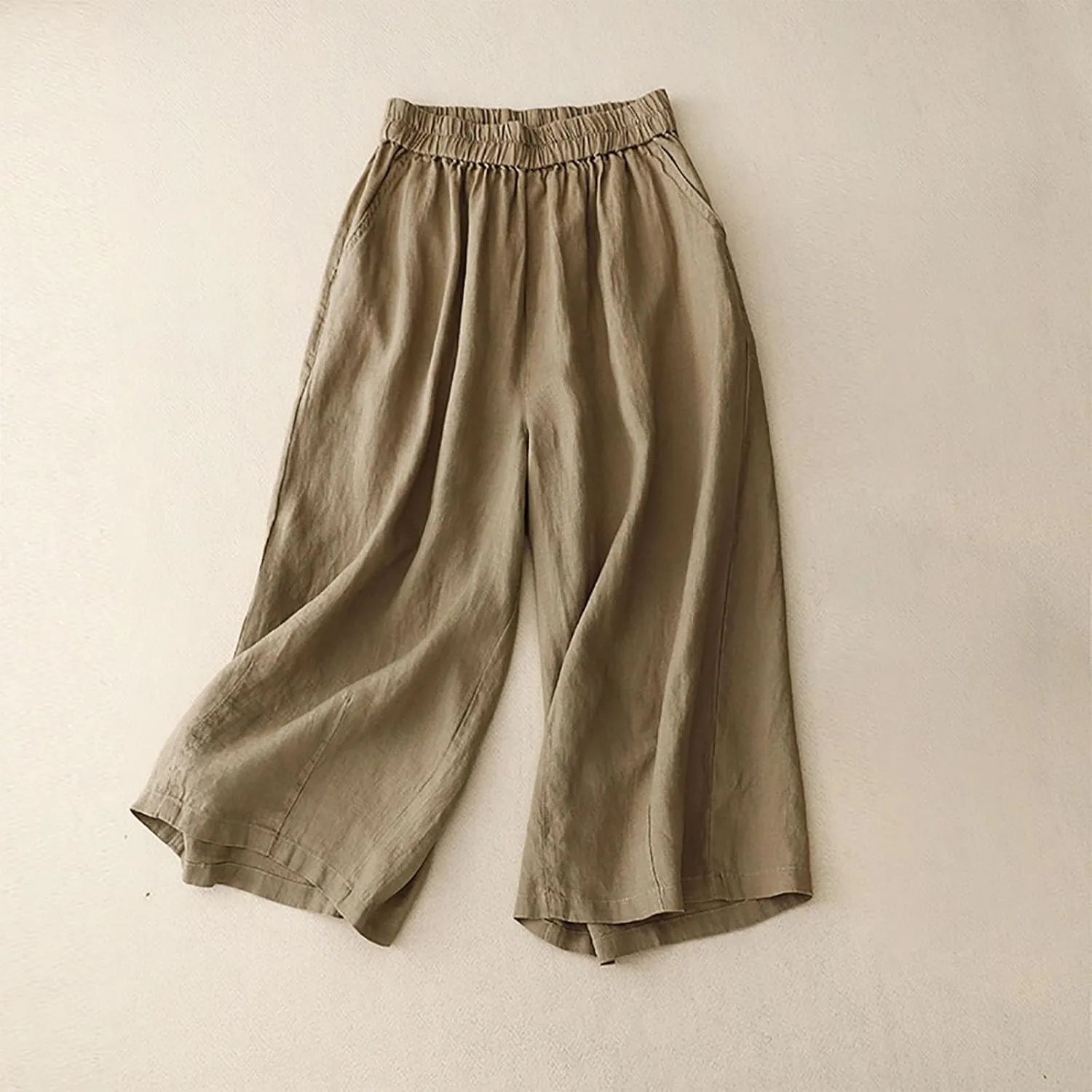 FZYLQY Wide Leg Trousers for Women Summer Cotton Linen Pants Elastic High Waist Comfy Palazzo Pants Casual Baggy Flowy Slacks
