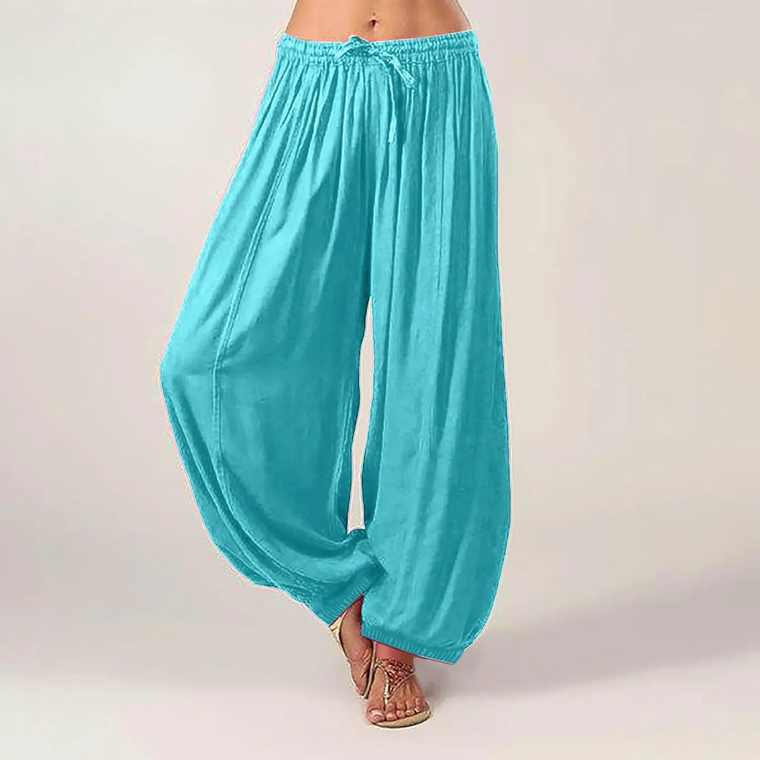 FZYLQY Women Plus Size Harem Pants Hippie Boho Baggy Yoga Trousers Summer Boho Casual Loose Pants with Drawstring Yoga Pants