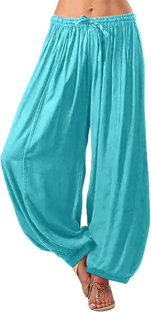 FZYLQY Women Plus Size Harem Pants Hippie Boho Baggy Yoga Trousers Summer Boho Casual Loose Pants with Drawstring Yoga Pants