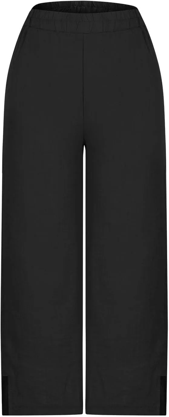FZYLQY Women Summer Flowy Cotton Linen Palazzo Wide Leg Pants Beach High Waisted Trousers Vocation Solid Long Lounge Pants