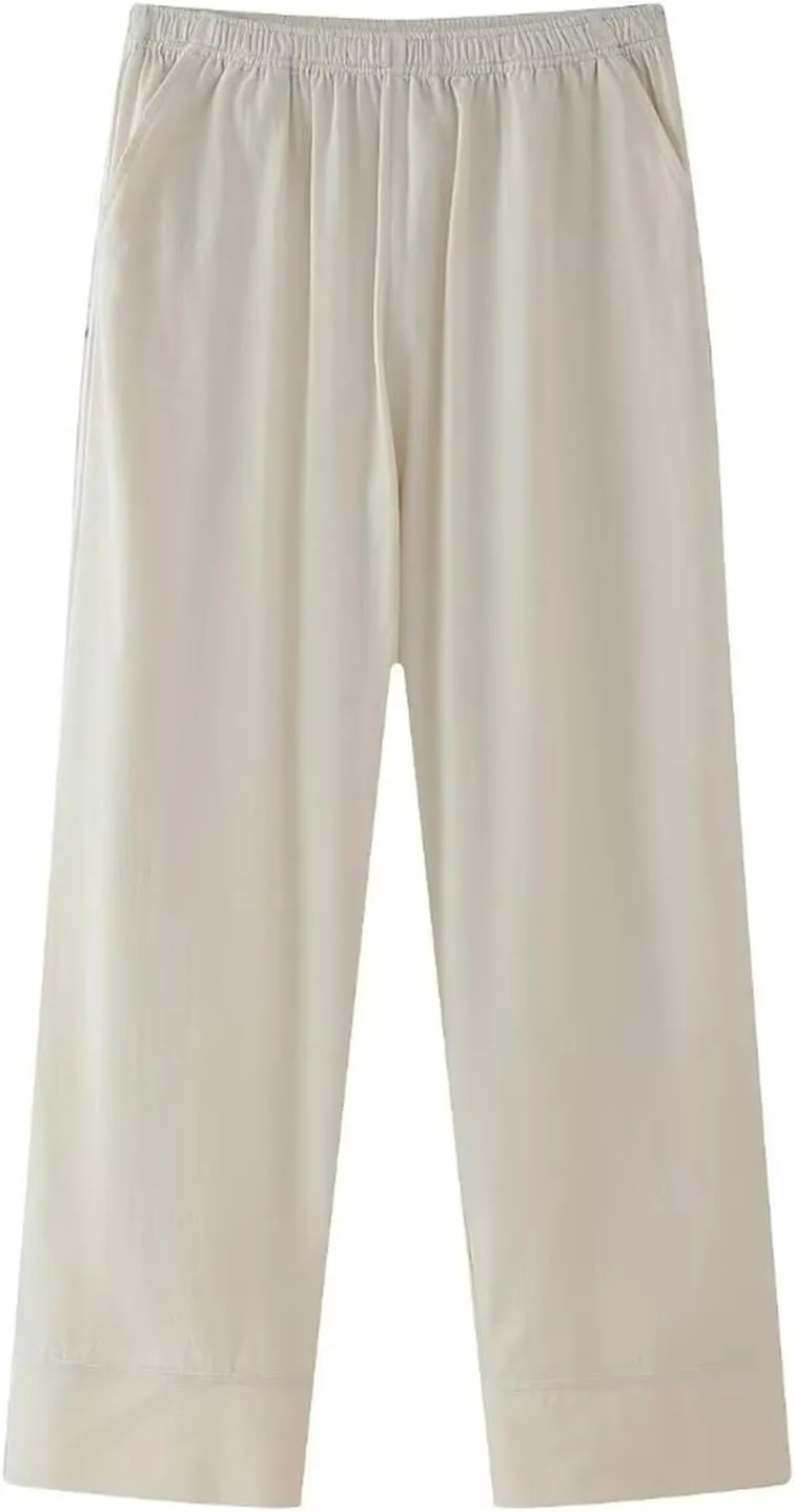 FZYLQY Womens Linen Pants with Pockets High Waisted Palazzo Pants Belted Straight Leg Trousers 2025 Summer Beach Trousers