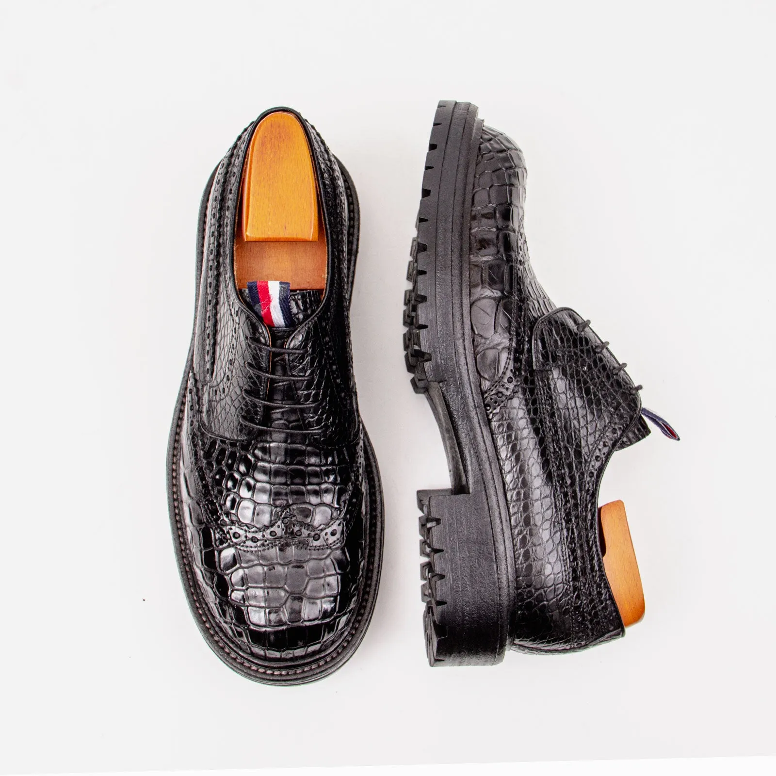 Genuine Crocodile Leather Men's Derby Brogues Black