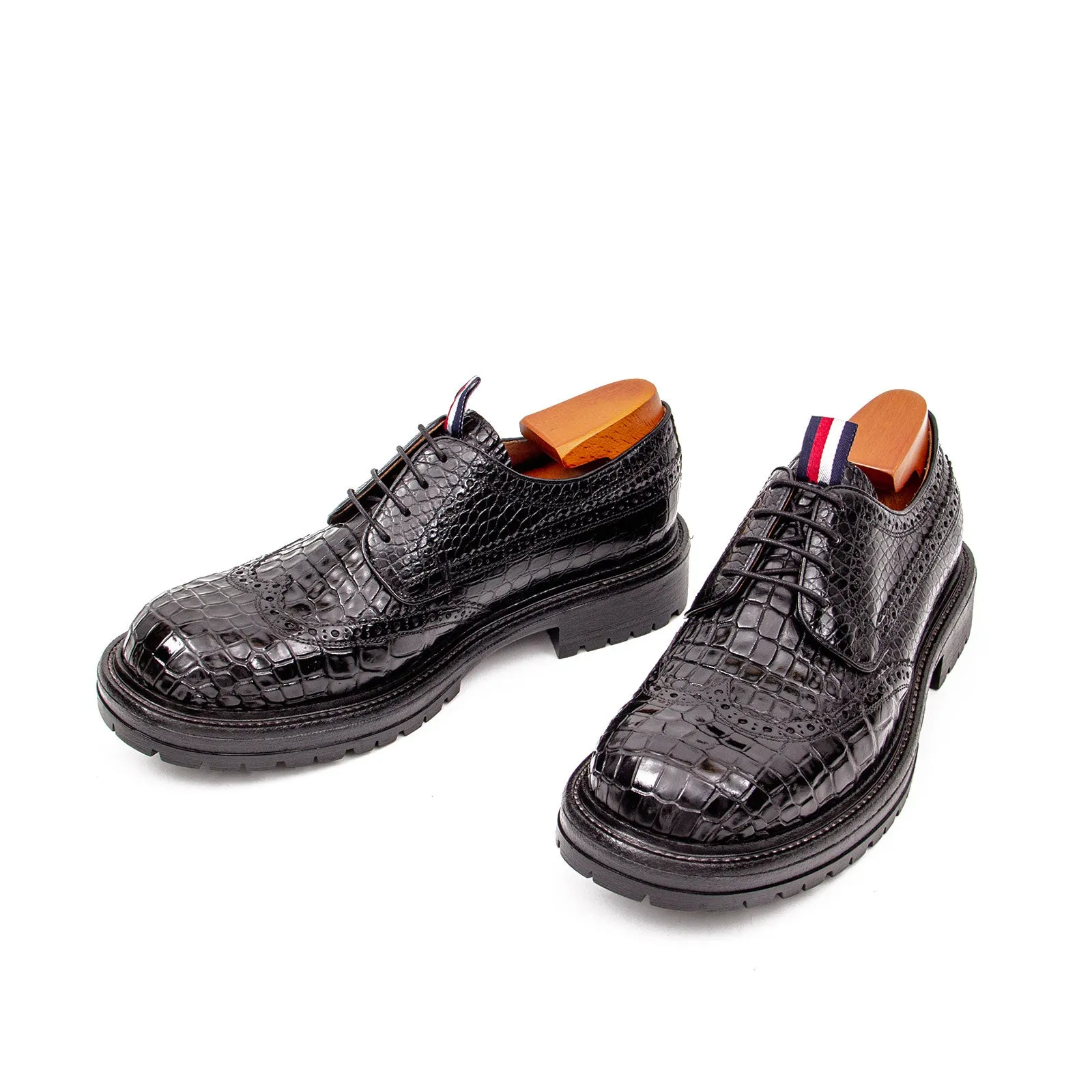 Genuine Crocodile Leather Men's Derby Brogues Black